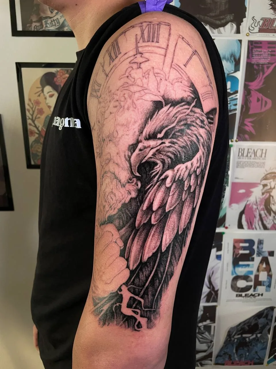 Raven clock tattoo