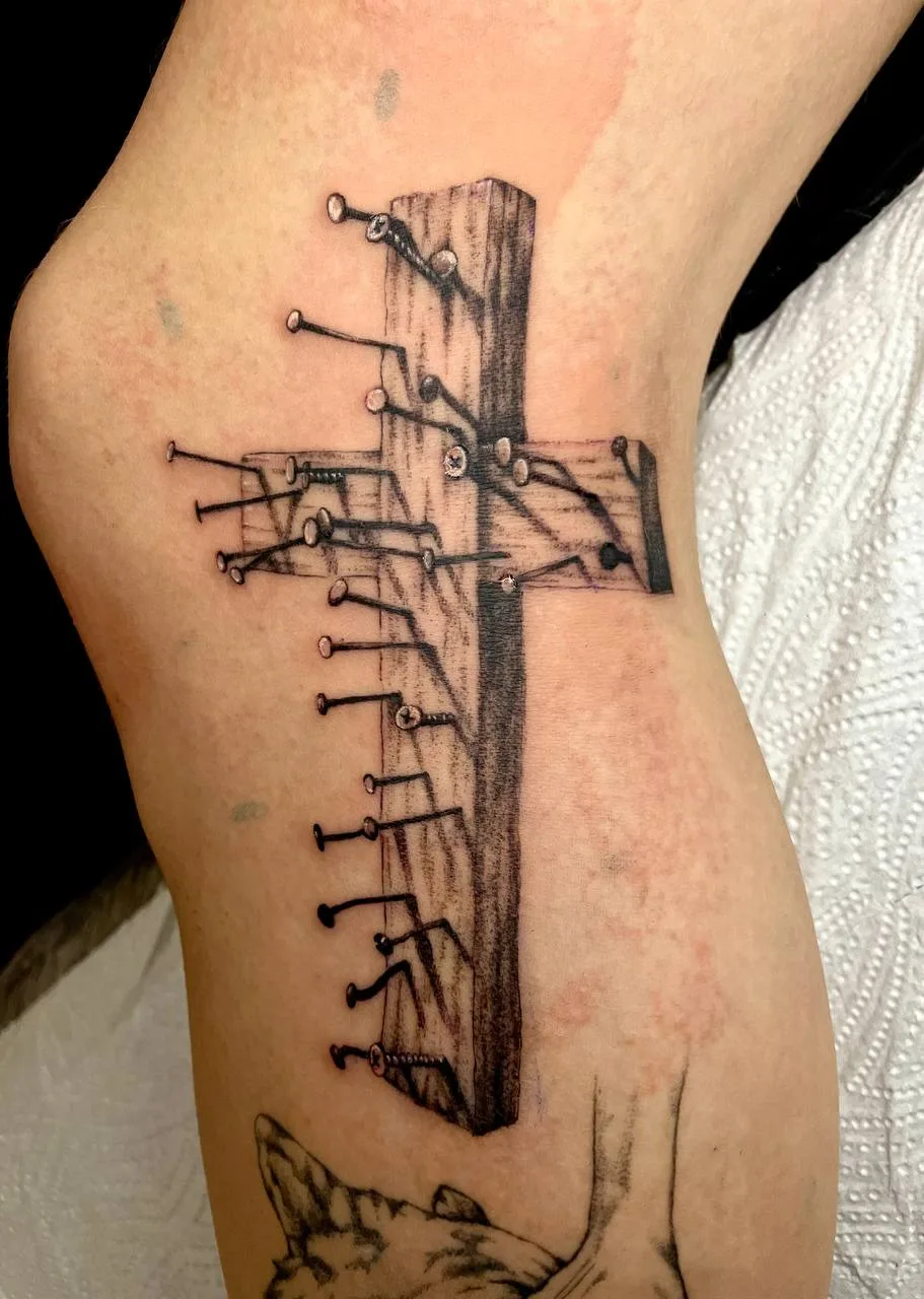 Wood cross tattoo